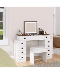 Streamdale Furniture Dimmable Led Vanity Desk with Flip Mirror & Storage