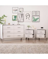 Streamdale Furniture 3-Pieces Sets,Dresser and Two Nightstands with Metal Handles and Mirror Decoration, Elegant and