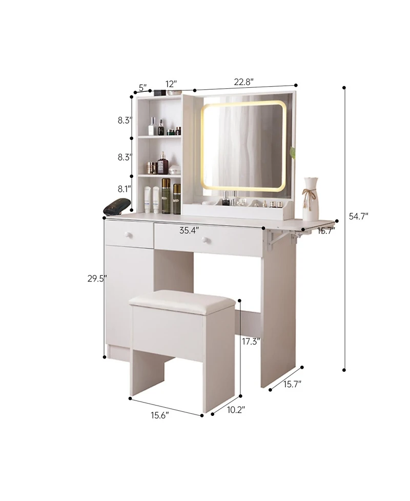 Streamdale Furniture Vanity Desk with Lighted Mirror and Storage, Adjustable Lighting, 3 Drawers, Cabinet