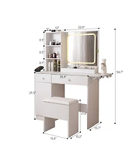 Streamdale Furniture Vanity Desk with Lighted Mirror and Storage, Adjustable Lighting, 3 Drawers, Cabinet