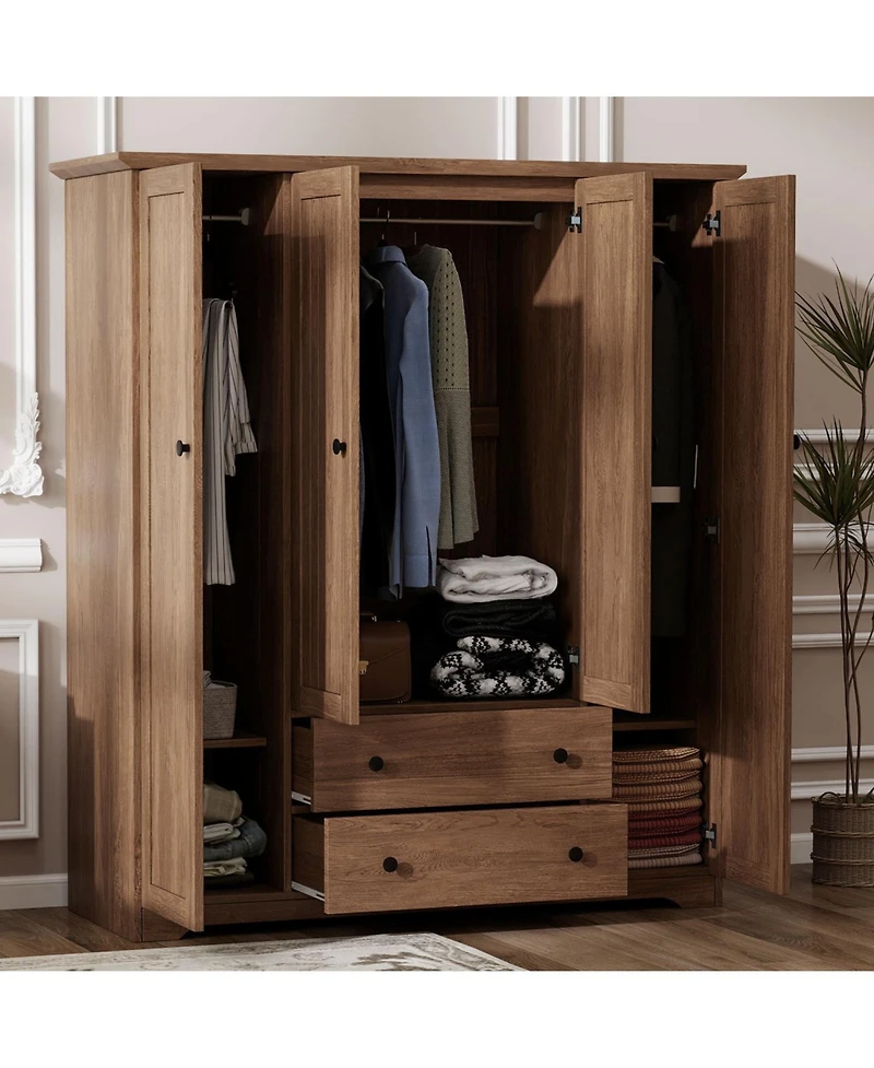 Streamdale Furniture 4 Door Wardrobe Armoire Closet with 2 Drawers