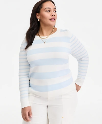 On 34th Trendy Plus Striped Long-Sleeve Sweater, Macy's Exclusive