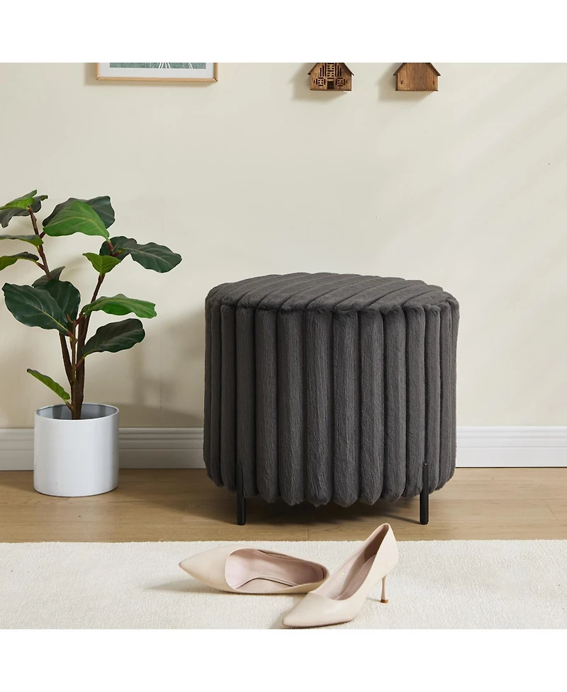 Streamdale Furniture Upholstered Round Pouf Ottoman with Metal Legs - Charcoal