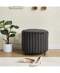 Streamdale Furniture Upholstered Round Pouf Ottoman with Metal Legs - Charcoal