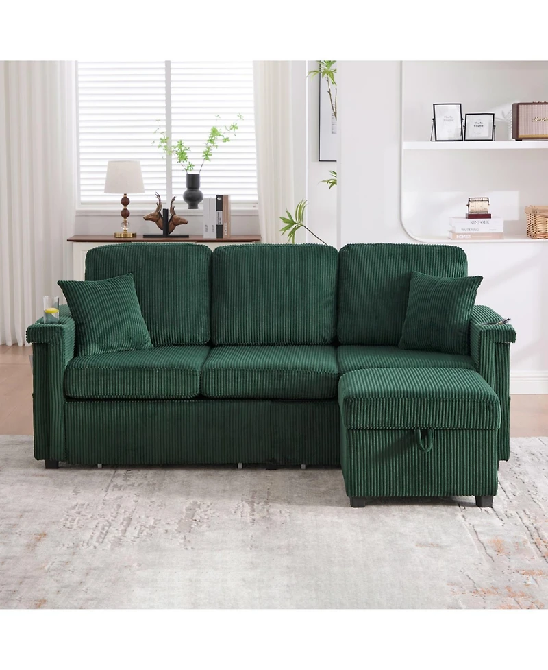 Streamdale Furniture L-Shaped Sectional Sofa w/ Storage Ottoman, Usb, Cup Holder