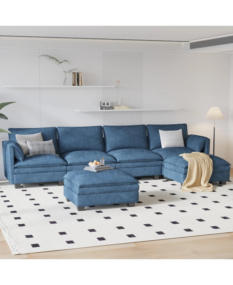 Streamdale Furniture 141.5" U-Shaped Sofa Couch with Ottoman & Pockets