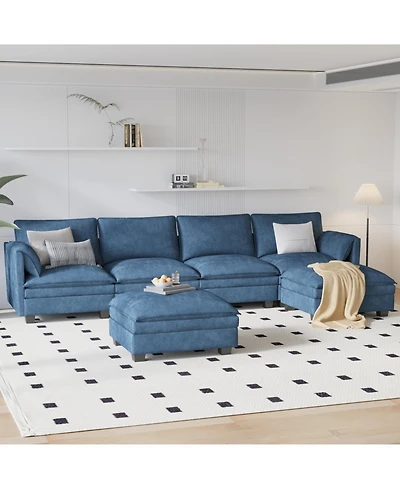 Streamdale Furniture 141.5" U-Shaped Sofa Couch with Ottoman & Pockets