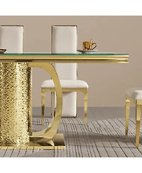 Streamdale Furniture Gold Stainless Steel Dining Table, Black Glass Top