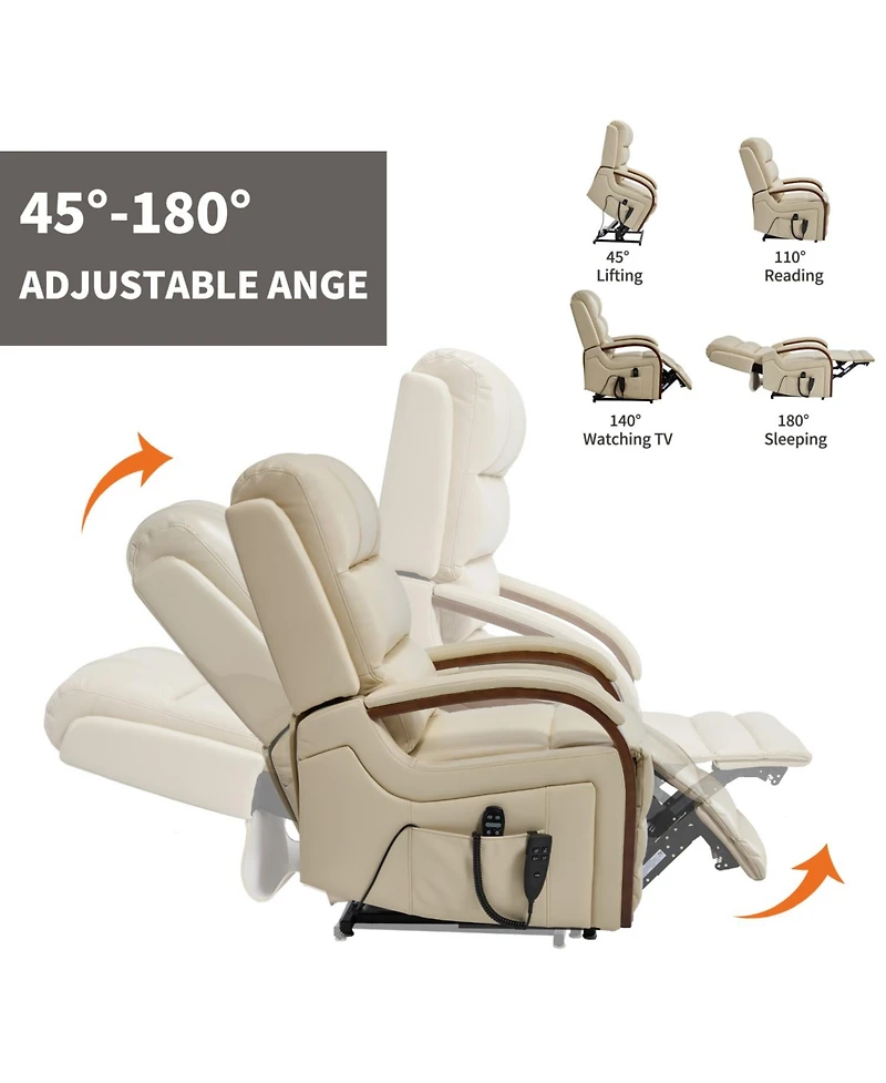 Streamdale Furniture Power Beige Leatheraire Lift Recliner, Heat & Massage