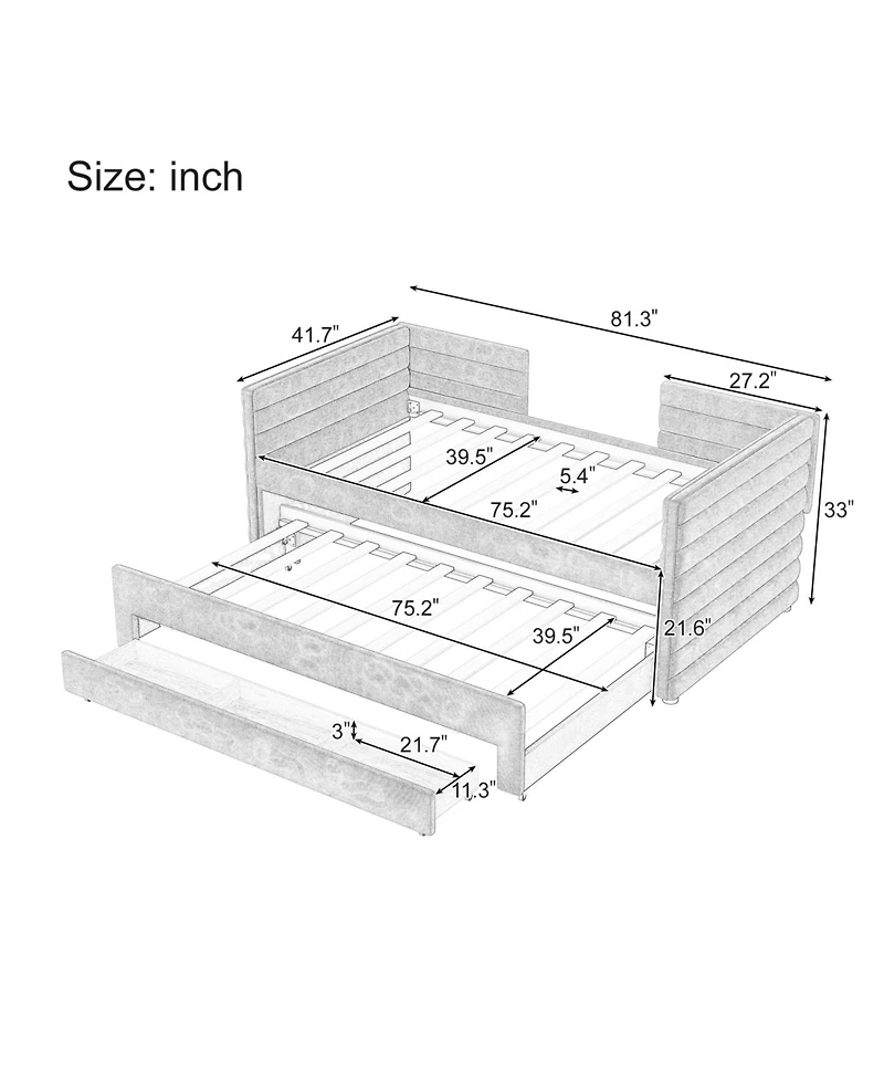 Streamdale Furniture Twin Upholstered Daybed with Trundle & Storage, Linen Fabric
