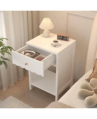 Streamdale Furniture White Nightstand with Drawer & Shelf, Scalloped Edge Bedside Table