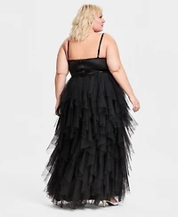 City Studios Trendy Plus Corset-Bodice Ruffled-Skirt Gown