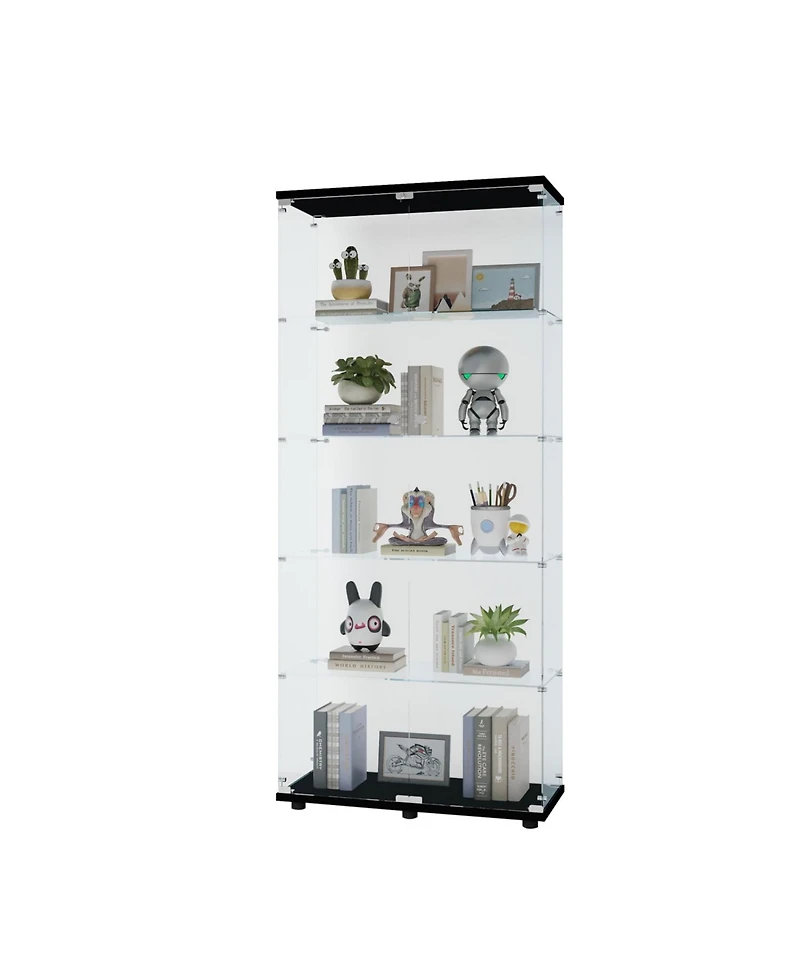 Streamdale Furniture Two Door Glass Cabinet Glass Display Cabinet with 5 Shelves.