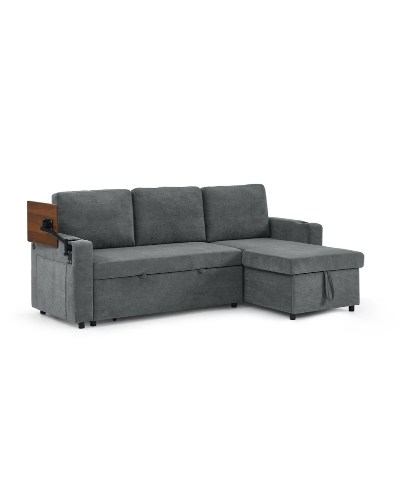 Streamdale Furniture Streamdale Chenille Pull-Out Sofa Bed w/ Table, Led, Usb & Cup Holders