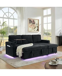 Streamdale Furniture Streamdale Chenille Pull-Out Sofa Bed w/ Table, Led, Usb & Cup Holders
