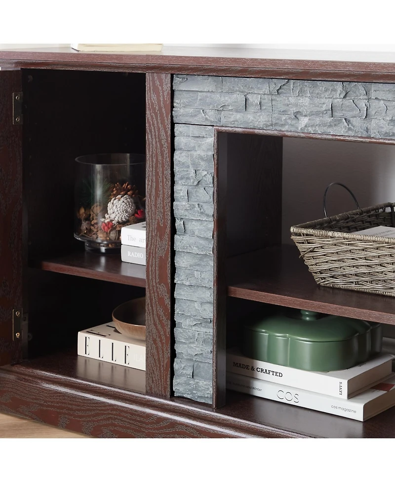 Streamdale Furniture 58" Modern Tv Stand, 2-Door Storage, Faux Stone Media Console, Cherry
