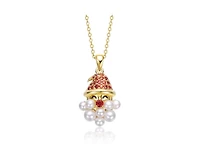 GiGiGirl Teens 14K Gold Plated Pearl Cz Whimsical Santa Pendant Necklace