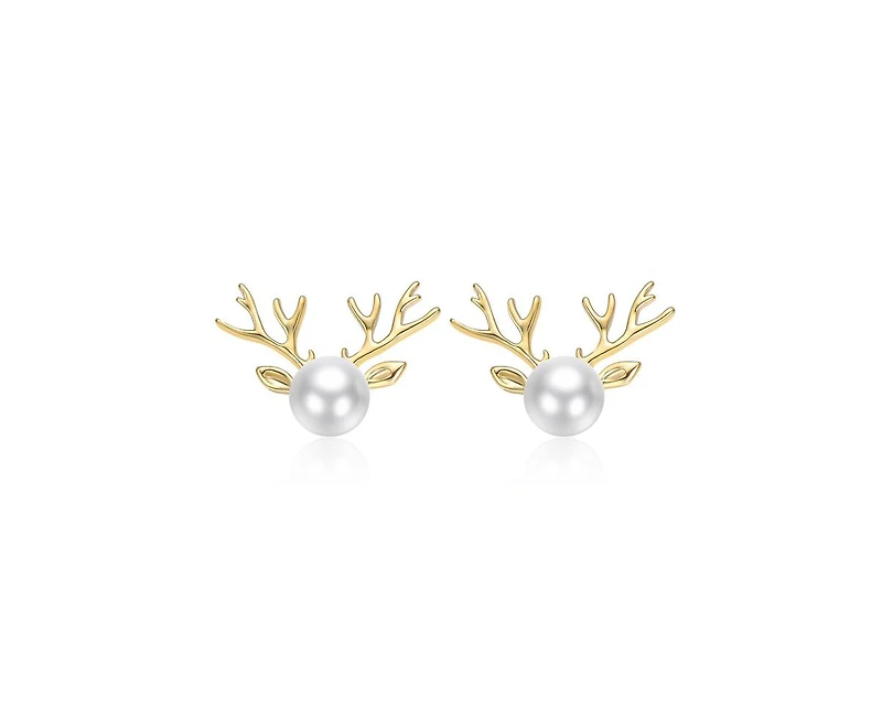 Rachel Glauber Teens 14K Gold Plated Pearl Animal Head Shaped Stud Earring