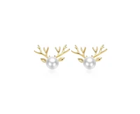 Rachel Glauber Teens 14K Gold Plated Pearl Animal Head Shaped Stud Earring