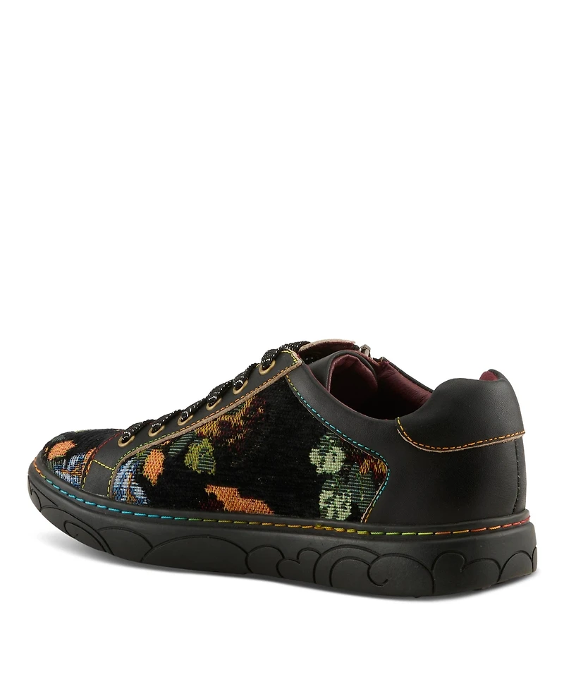 L'Artiste Danli-Fab Fashion Sneakers | Leather & Tapestry Print Lace-Up With Side Zipper