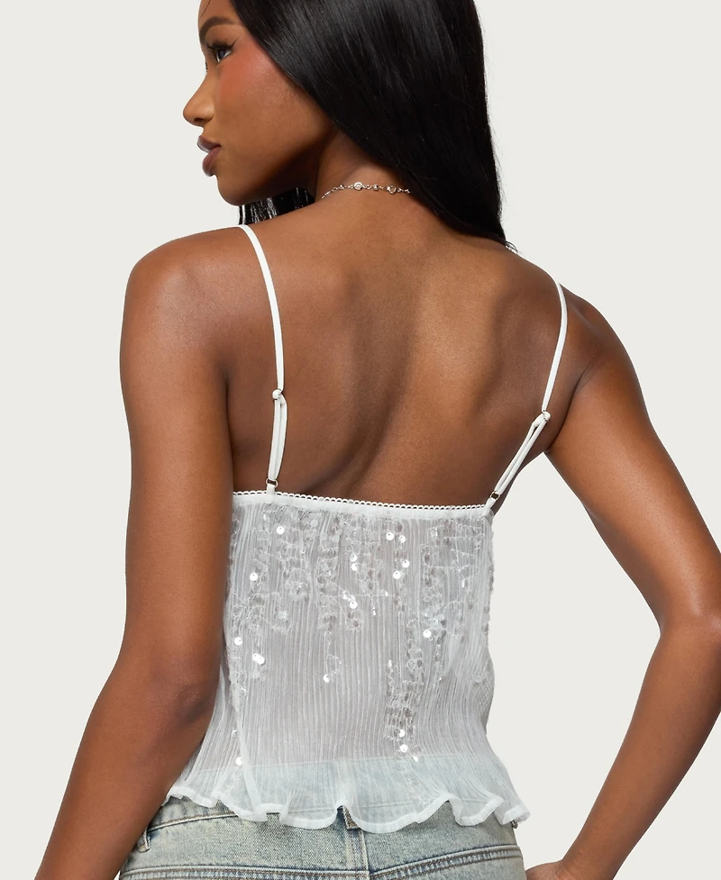 Edikted Women's Sequin Sheer Mesh Babydoll Top