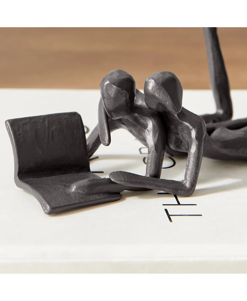 Danya B Brown Cast Iron Abstract Couple Reading Book Together Sculpture