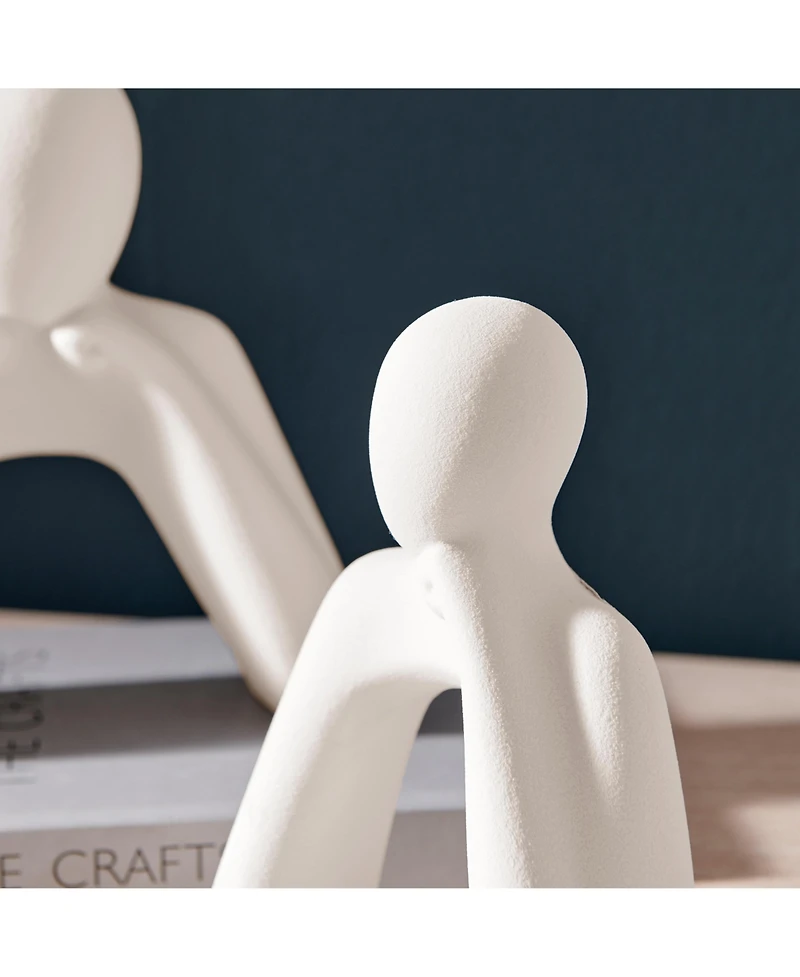 Danya B Hans Tanka White Two Piece Thinking Couple Matte Ceramic Sculpture Set