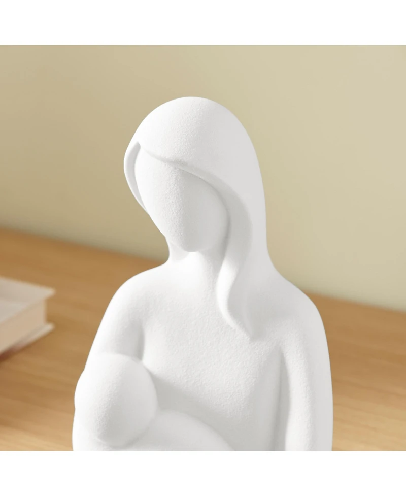 Danya B Hans White Abstract Mother Holding Baby Matte Ceramic Sculpture