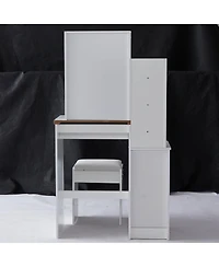 Streamdale Furniture Compact Vanity Set Sliding Mirror, Storage Drawer, Cushioned Stool, Epa/Gcc/Ul Certified