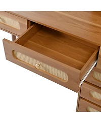 Streamdale Furniture 47" Lighted Vanity Desk with Rattan Drawers - Dark Walnut