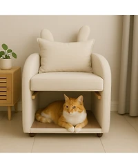 Streamdale Furniture Beige Bunny-Ear Pet-Friendly Armchair with Cat & Dog Hideaway