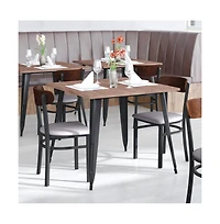 Emma+Oliver Yara Industrial Dining Chair with Rolled Steel Frame and Solid Wood Seat - 500 lbs. Static Weight Capacity