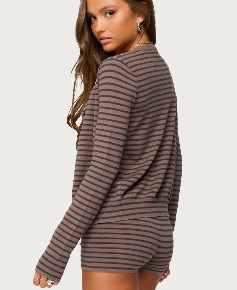 Edikted Women's Lillian Striped Button Up Knit Cardigan