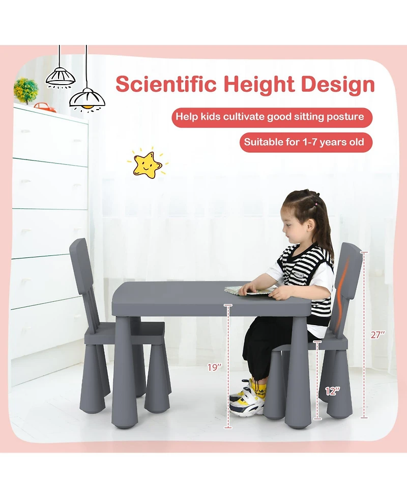 Gymax Kids Table & 2 Chairs Set Toddler Activity Play Dining Study Desk