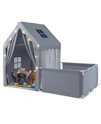 Gymax Kids Play Tent w/Playpen Yard Door Curtains Windows Star Lights for Boys Girls