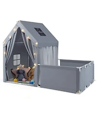 Gymax Kids Play Tent w/Playpen Yard Door Curtains Windows Star Lights for Boys Girls