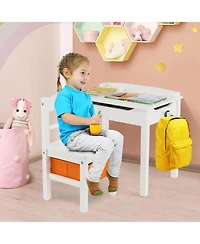 Gymax Kids Table and Chair Set Wood Activity Study Desk w/ Storage Drawer Hook