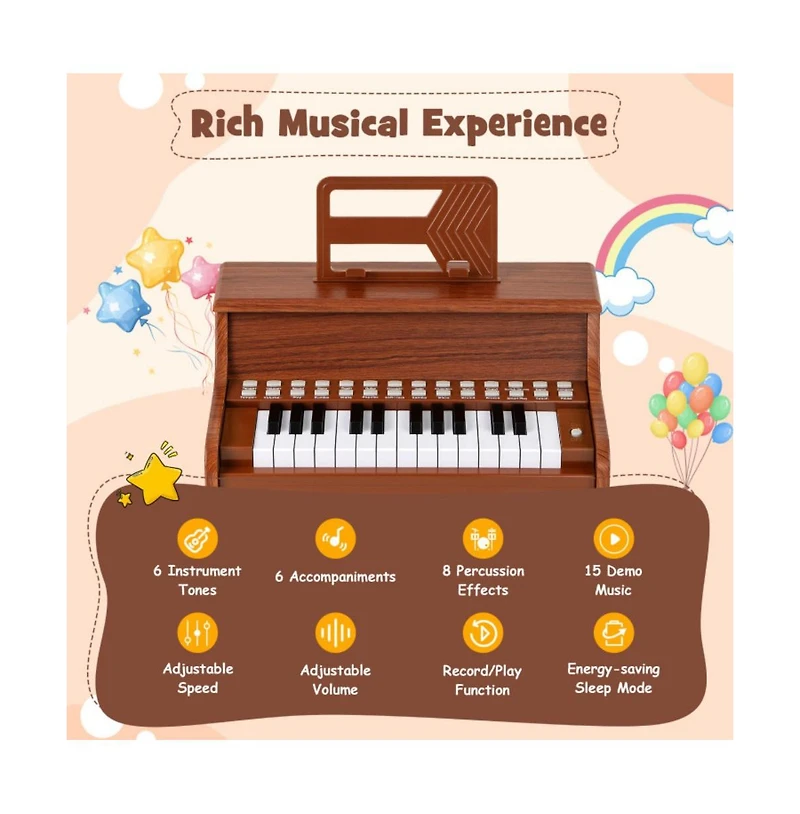 Kids Digital Piano Keyboard with Lighted Teaching Mode and Twenty Five Keys