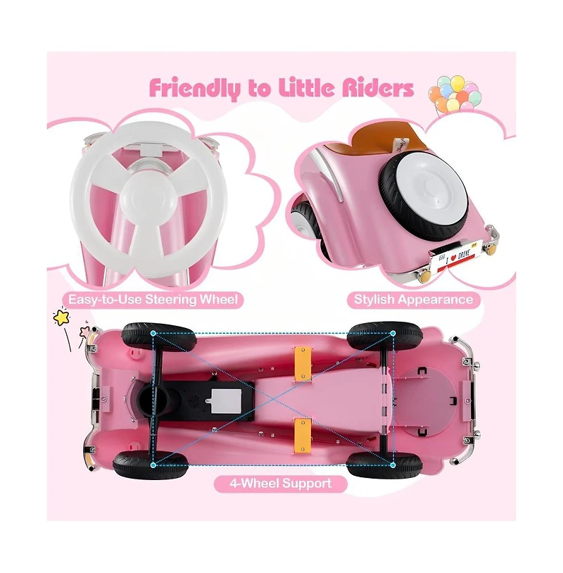 Hongge Toddler Ride On Car with Steering Wheel Lights Storage Seat and Four Wheel Stability