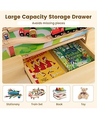 Hongge Kids Train Table and Learning Desk with Wooden Train Set and Storage Drawer