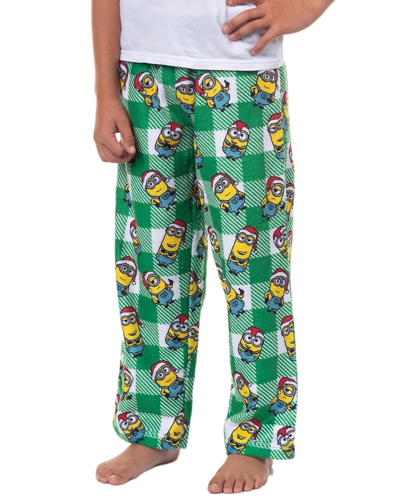 Minions Big Boys Pajama Pants Christmas Santa Minion Plaid Fleece Lounge Bottoms