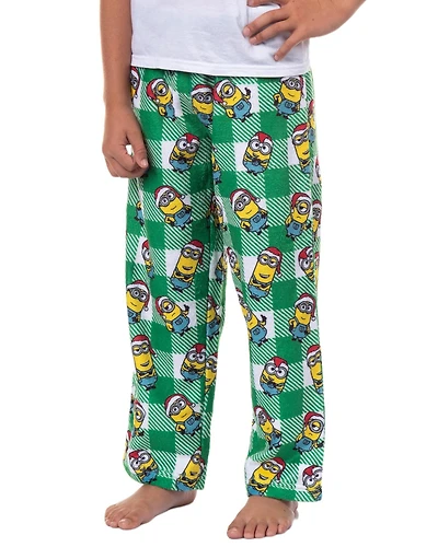 Minions Big Boys Pajama Pants Christmas Santa Minion Plaid Fleece Lounge Bottoms