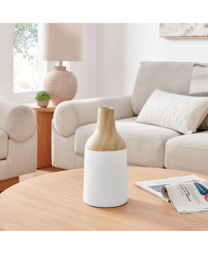 Danya B Nora Kanna Bottle Two Tone Tabletop Vase - White and Beech