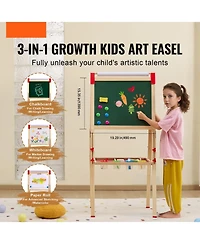 Hongge Kids Art Easel with Adjustable Height Double Sided Magnetic Board and Complete Drawing Accessories