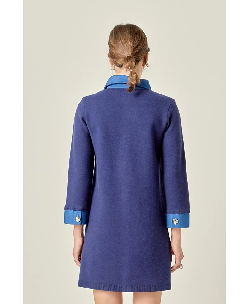 English Factory Women's Mixed Media Knit Dress With Denim