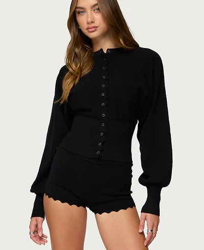 Edikted Women's Maizy Puff Sleeve Scalloped Knit Cardigan