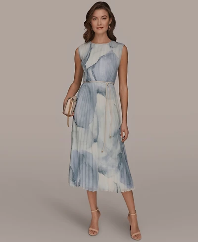 Donna Karan New York Women's Sleeveless Pleated A-Line Midi Dress