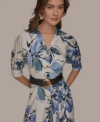 Donna Karan New York Women's Spread Collar Floral Midi Shirt Dress