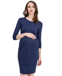 Hello Miz Maternity 3/4 Sleeve Round Neck Front Pleat Dress