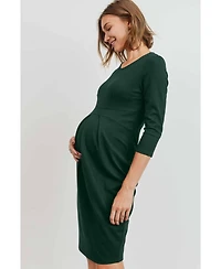 Hello Miz Maternity 3/4 Sleeve Round Neck Front Pleat Dress